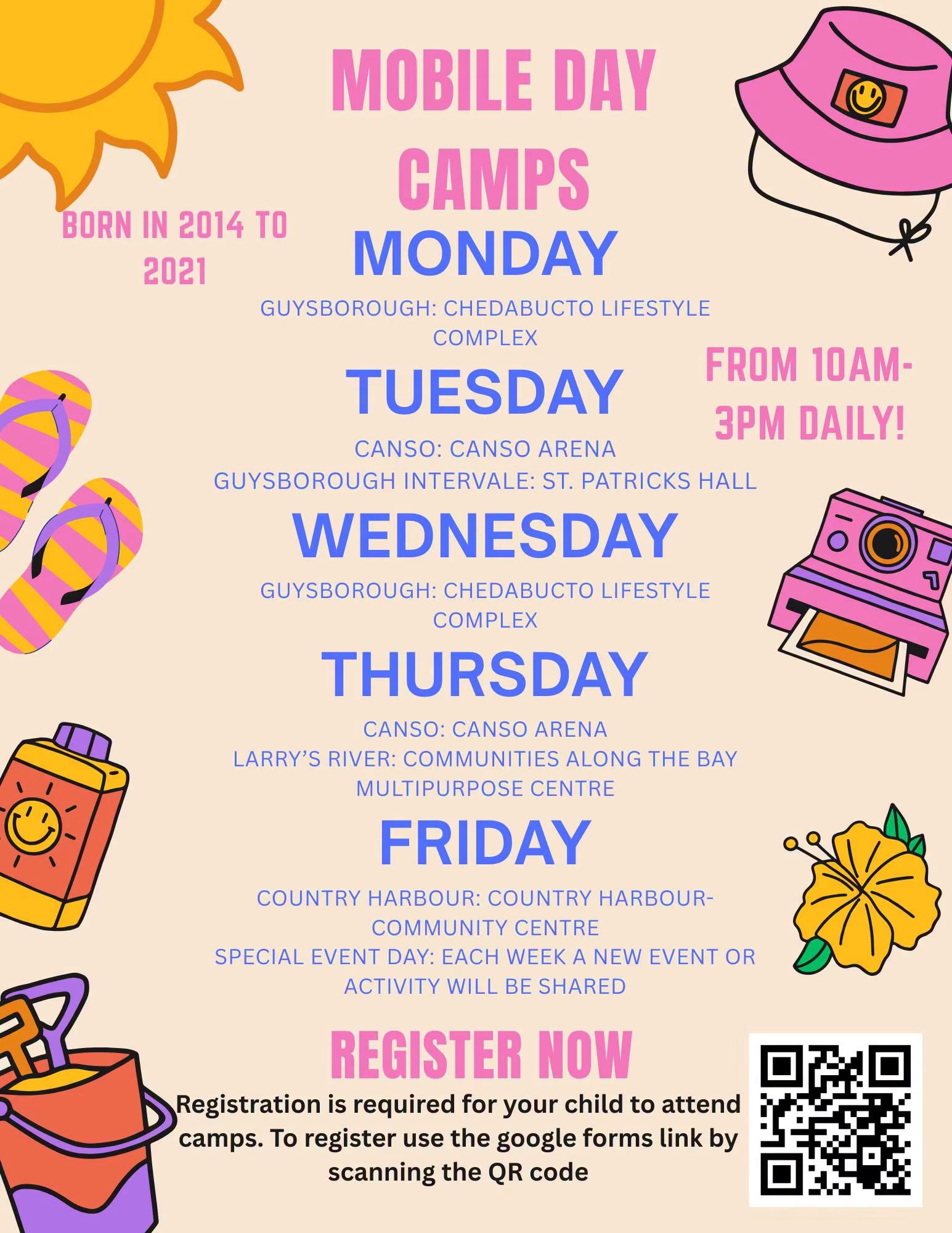 Mobile day camp schedule 